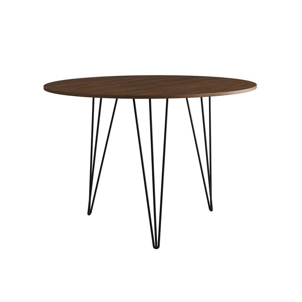 Mesa De Jantar Redonda 90Cm Amêndoa Clips 3 Pés Ferro Preto Cor: Amendoa - 3