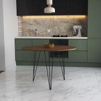 Mesa De Jantar Redonda 90Cm Amêndoa Clips 3 Pés Ferro Preto Cor: Amendoa - 1