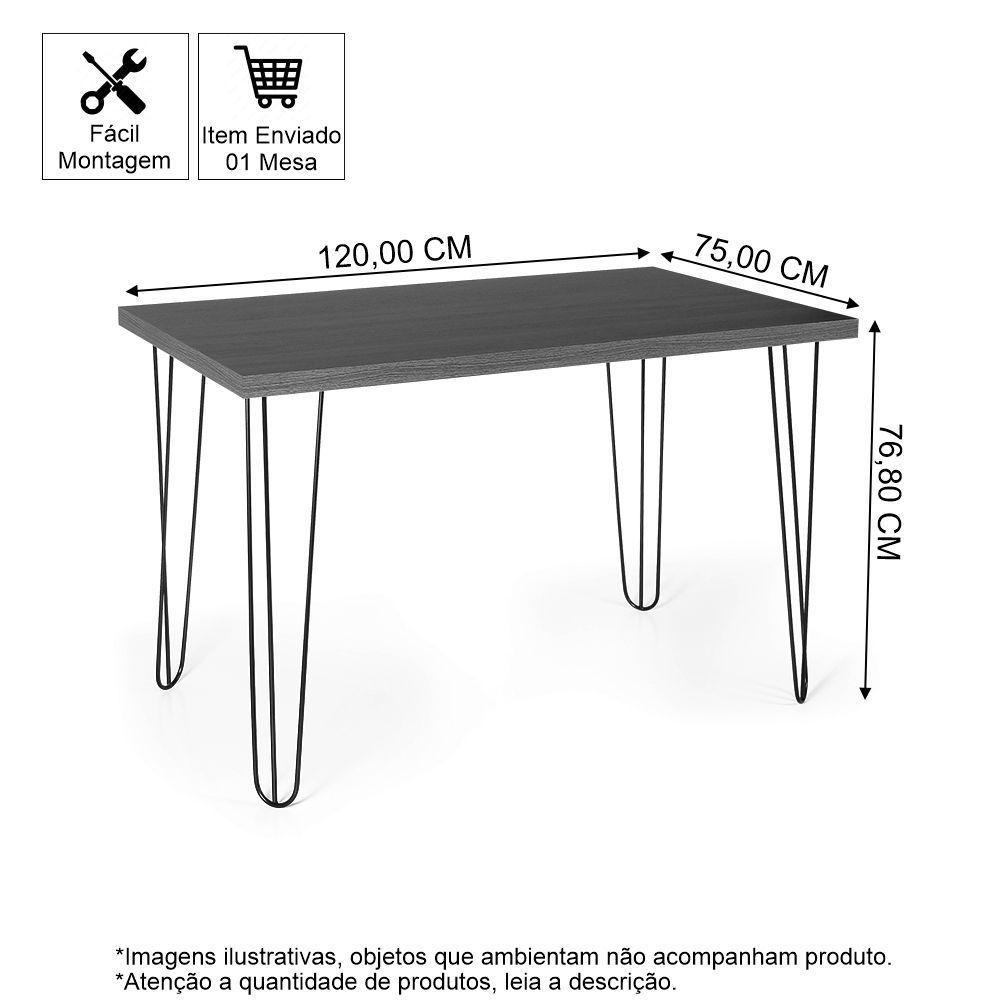Mesa De Jantar Retangular 4 Lugares 120x75 Base De Ferro Hairpin Branco - Straub Web - 2