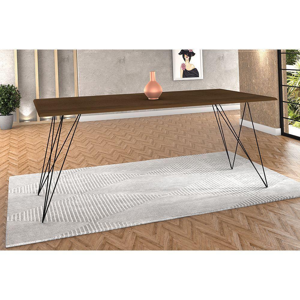 Mesa De Jantar Trama Plus Base Preto Com Tampo Amêndoa 150 X 90 - New Green - Marrom - 1