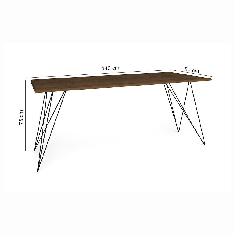 Mesa De Jantar Trama Base Preta Com Tampo Amêndoa 140 X 80 - New Green - Marrom - 2