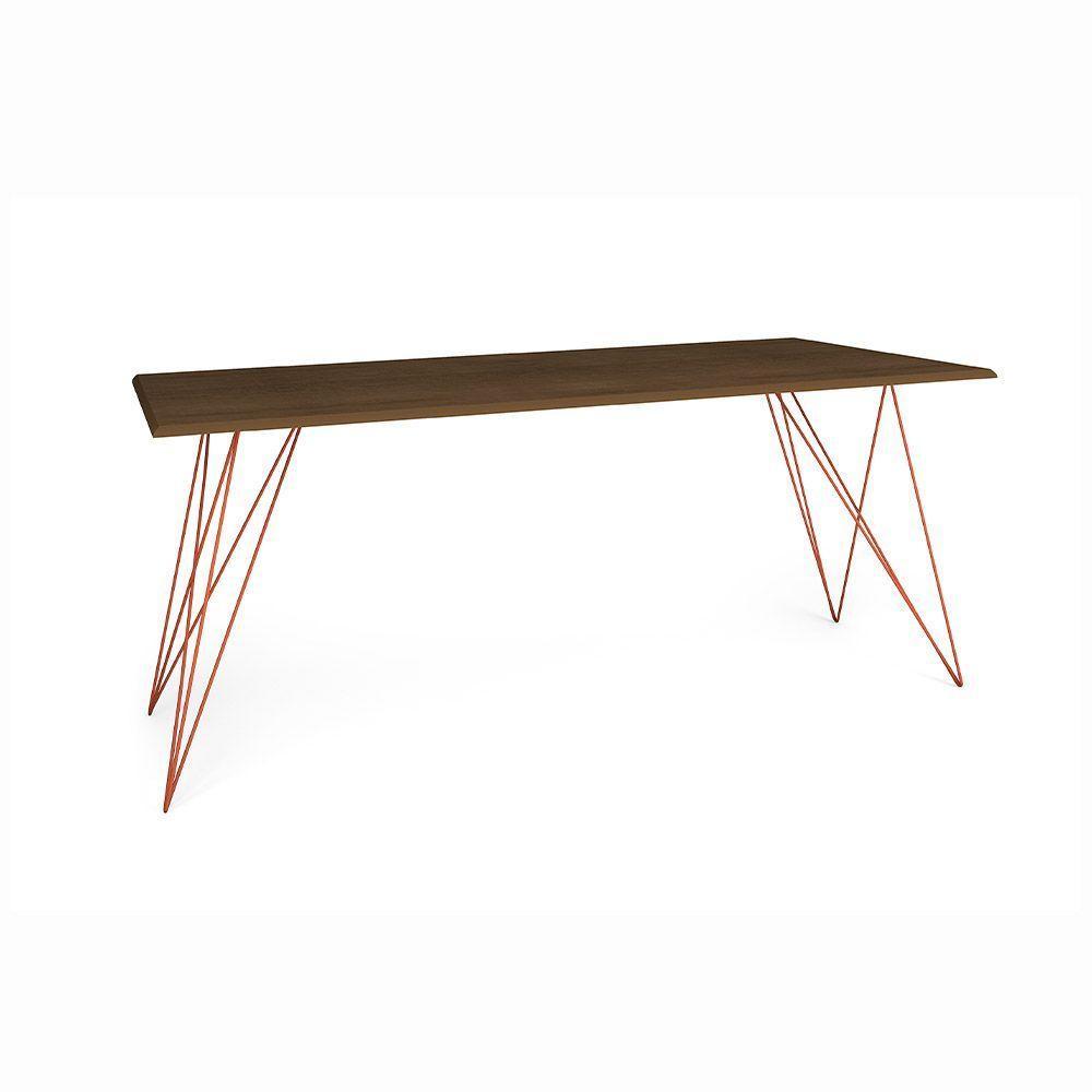 Mesa De Jantar Trama Plus Base Cobre Com Tampo Amêndoa 150 X 90 - New Green - Marrom - 4