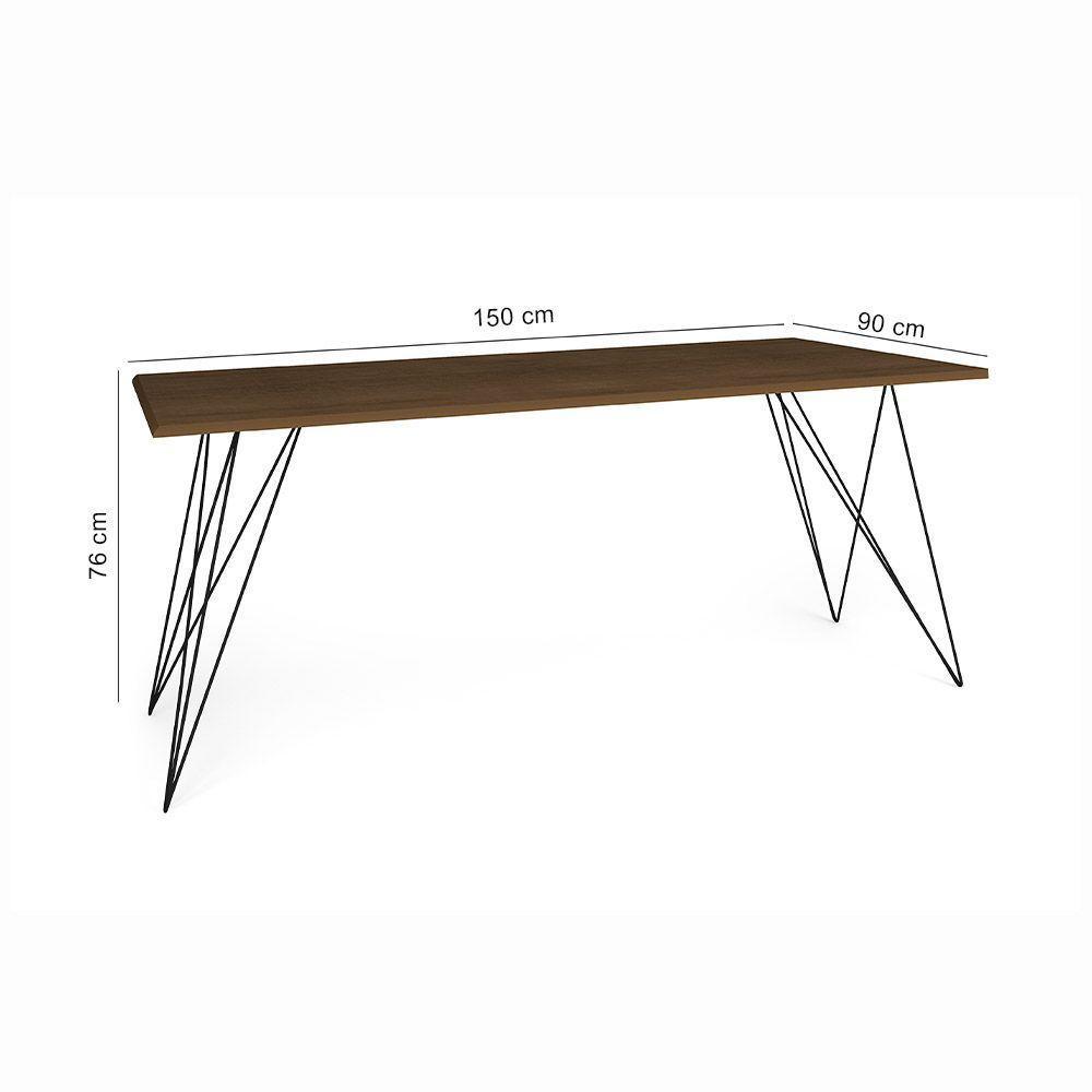 Mesa De Madeira Trama Plus Base Preto Com Tampo Amêndoa 150 X 90 - New Green - Marrom - 2