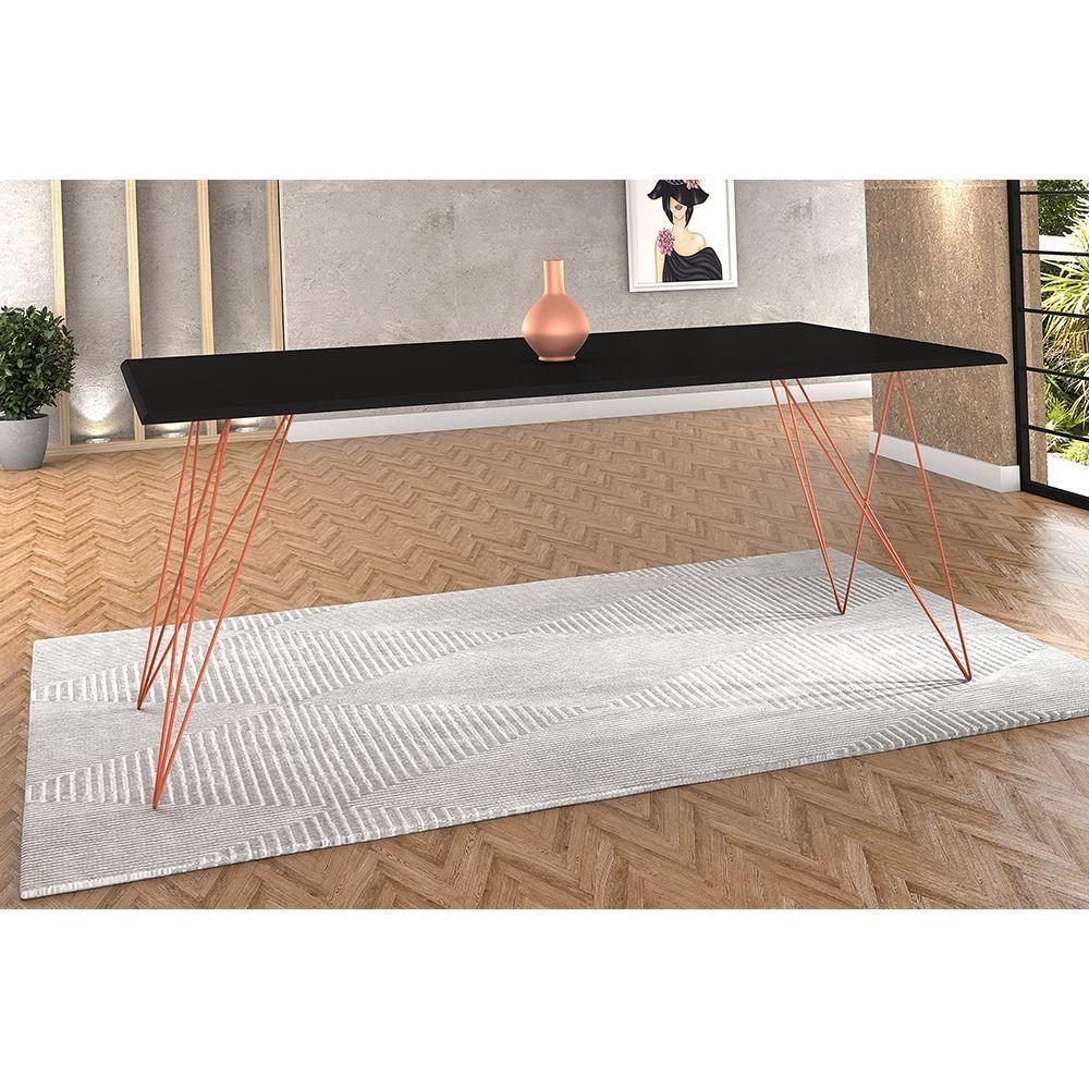 Mesa De Jantar Trama Base Cobre Com Tampo Preto 140 X 80 - New Green - Preto - 1