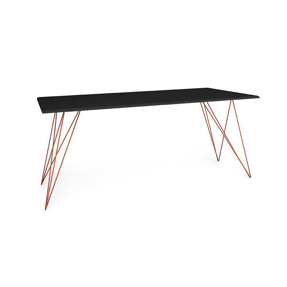 Mesa De Jantar Trama Base Cobre Com Tampo Preto 140 X 80 - New Green - Preto - 4