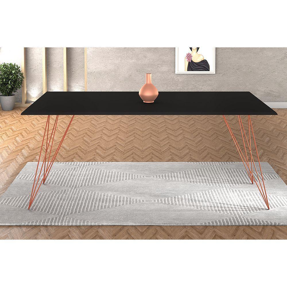 Mesa De Jantar Trama Base Cobre Com Tampo Preto 140 X 80 - New Green - Preto - 5