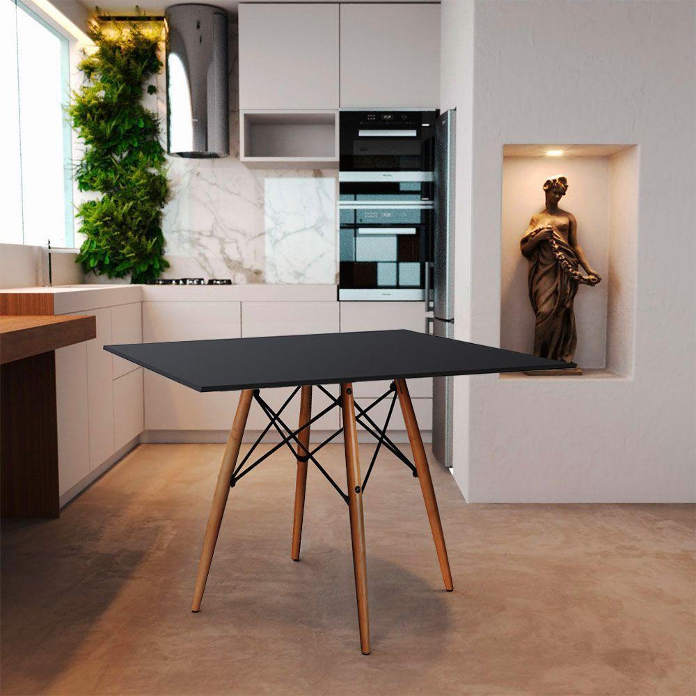 Mesa Eames Eiffel Quadrado Tampo De Madeira 90Cm Preto - Preto - 1