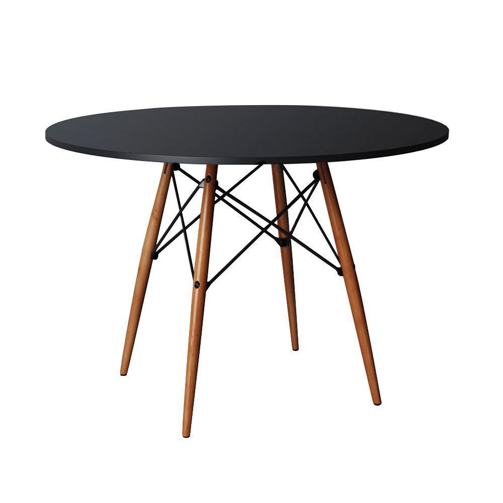 Mesa Eames Eiffel Redondo Tampo De Madeira 80Cm Preta - Preto - 1