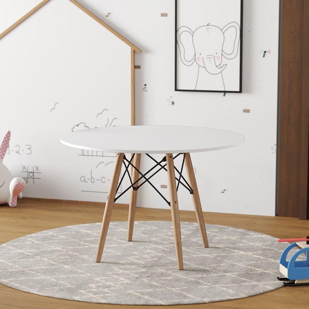 Mesa Eames Eiffel Infantil Madeira Tampo 68Cm Redondo Branco - 1