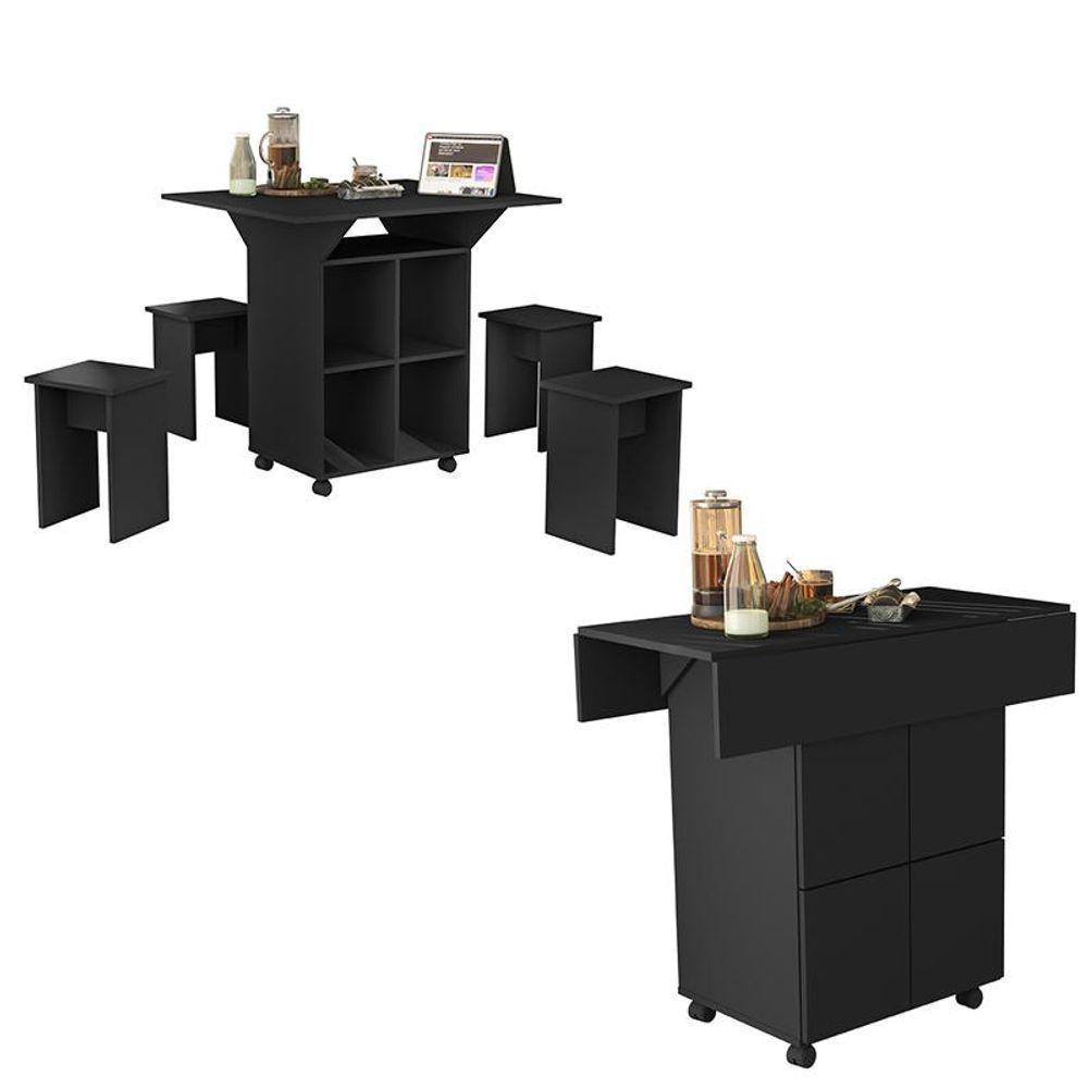 Mesa Dobrável Annie Com 4 Bancos Preto - 4