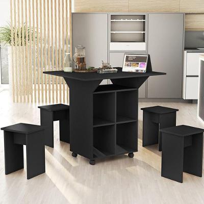 Mesa Dobrável Annie Com 4 Bancos Preto