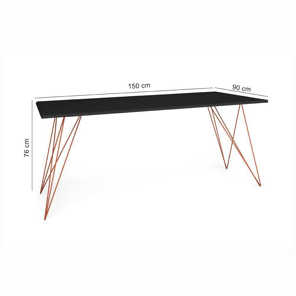 Mesa De Madeira Trama Plus Base Cobre Com Tampo Preto 150 X 90 - New Green - Preto - 2