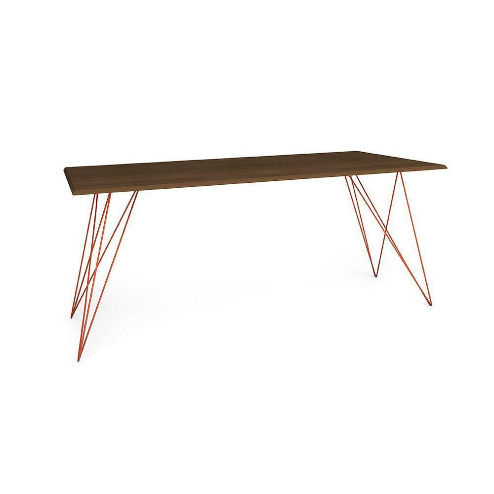 Mesa De Madeira Trama Base Cobre Com Tampo Amêndoa 140 X 80 - New Green - Marrom - 4