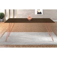 Mesa De Madeira Trama Base Cobre Com Tampo Amêndoa 140 X 80 - New Green - Marrom - 9