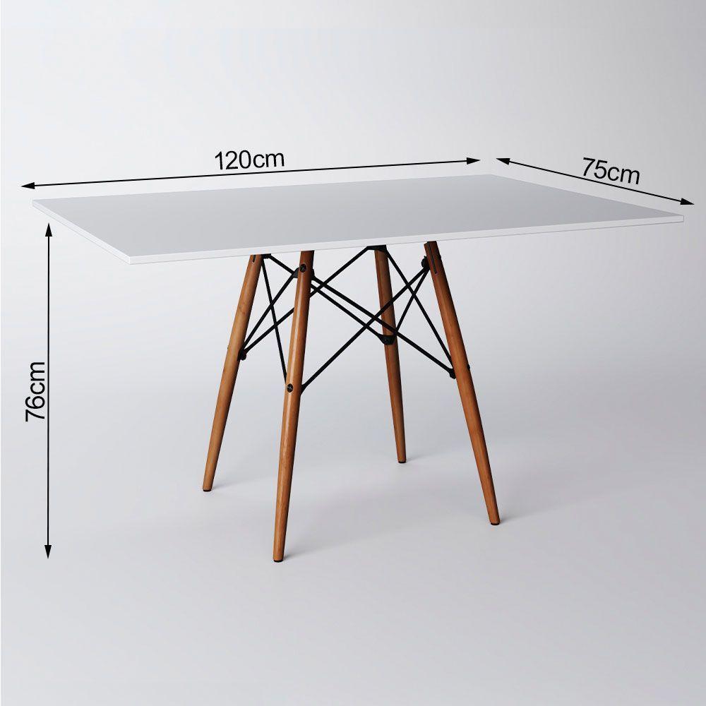 Mesa Dkr Eiffel Retangular Tampo De Madeira 120X75Cm Branco - Branco - 2