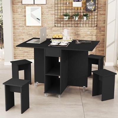 Mesa Dobrável Jade Com 4 Bancos Preto