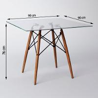 Mesa Eames Eiffel Quadrada 90 Cm Tampo De Vidro Base De Madeira - 4