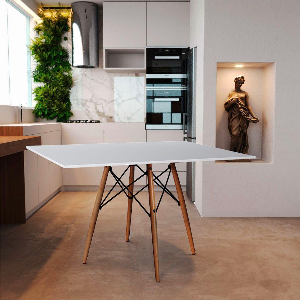 Mesa Eames Eiffel Retangular Tampo De Madeira 120X75Cm Branco - Branco - 1
