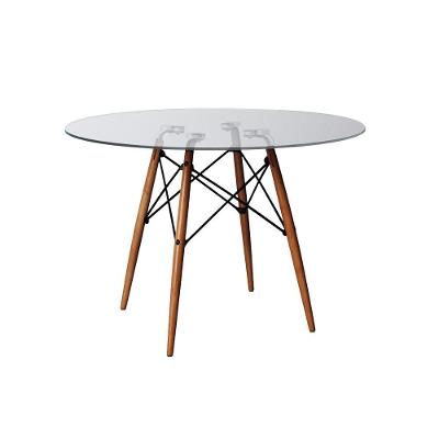 Mesa Eames Eiffel Redondo Tampo De Vidro 110Cm - Branco