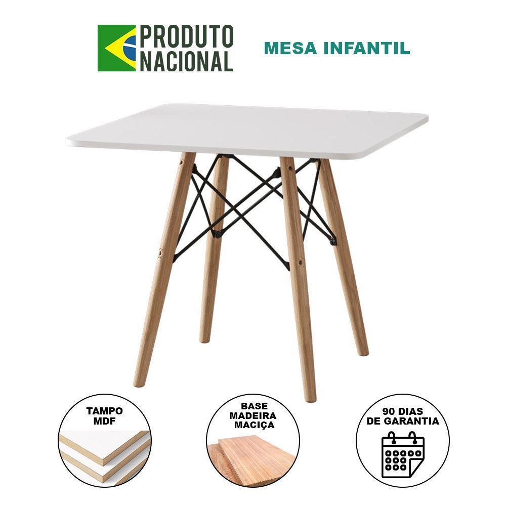 Mesa Eames Eiffel Infantil Madeira Tampo 68Cm Quadrado Branco - 3