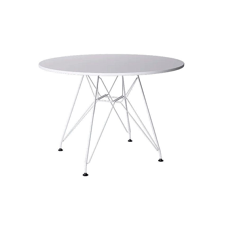 Mesa Eames Ferro Branco Tampo Redondo Madeira Branco 90Cm - 1