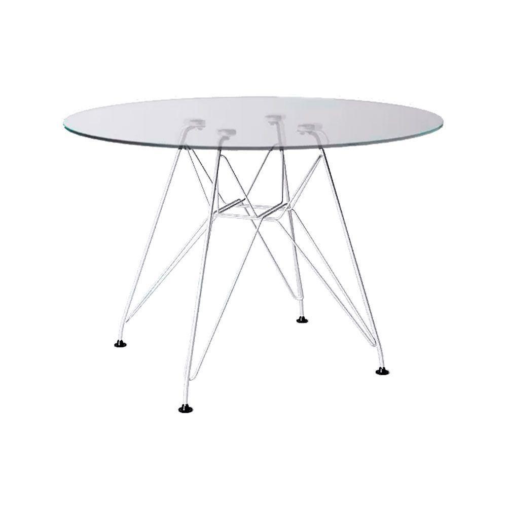 Mesa Eames Ferro Branco Tampo Redondo Vidro 90Cm - 1