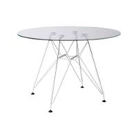 Mesa Eames Ferro Branco Tampo Redondo Vidro 90Cm - 1