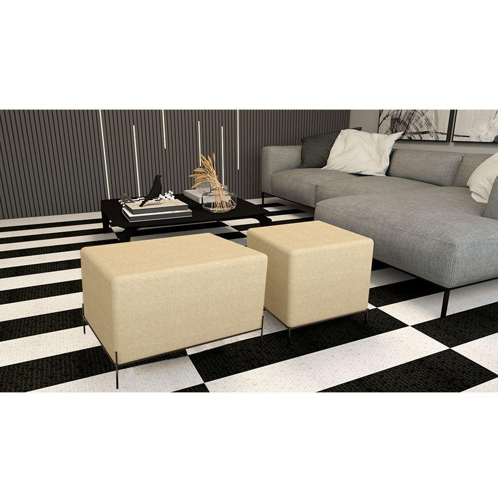 Conjunto Puff Barcelona E Puff Sevilha Bege/preto - Cor: Bege - 2