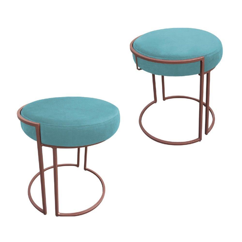 Kit 02 Puff Love Suede Base Cobre Azul Turquesa - 2