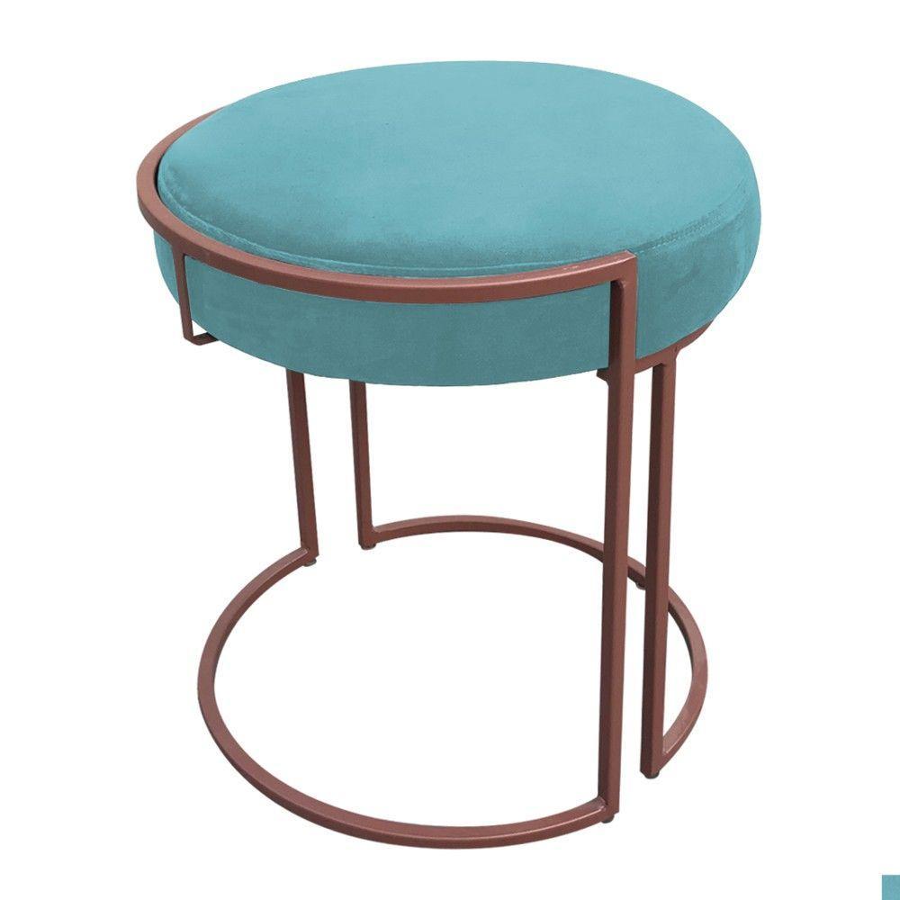 Kit 02 Puff Love Suede Base Cobre Azul Turquesa - 5