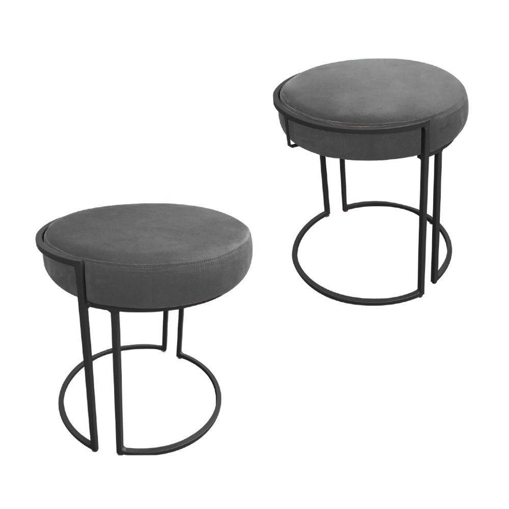 Kit 02 Puff Love Suede Base Preto Grafite - 1