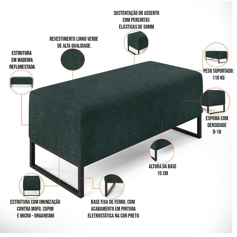 Kit 02 Puffs Cléo W01 Base Ferro 90 Cm Linho Verde Musgo - 8