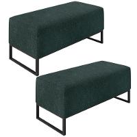 Kit 02 Puffs Cléo W01 Base Ferro 90 Cm Linho Verde Musgo - 1