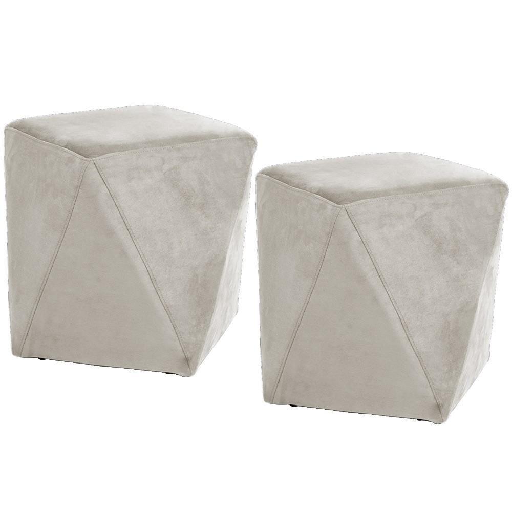 Kit 02 Puffs Decorativo Ametista D02 Veludo Bege C-309 - 1