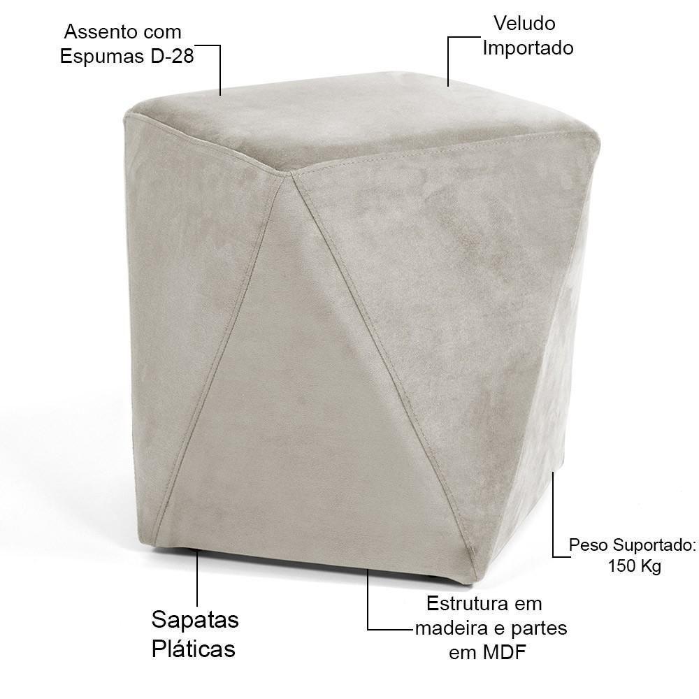 Kit 02 Puffs Decorativo Ametista D02 Veludo Bege C-309 - 3