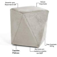 Kit 02 Puffs Decorativo Ametista D02 Veludo Bege C-309 - 5