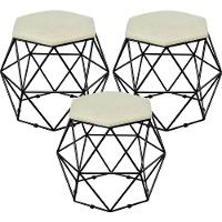 Kit 03 Puffs Aramado Preto Six L02 Suede Bege - 1