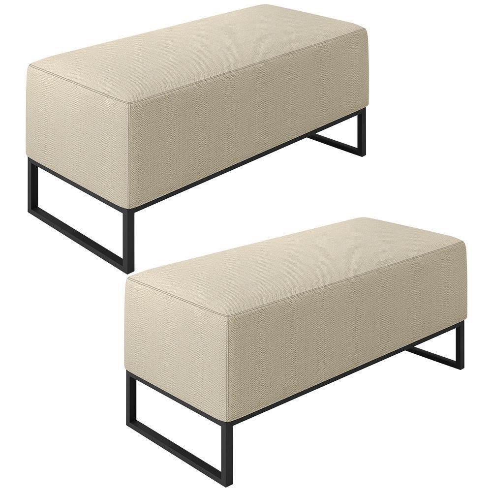 Kit 02 Puffs Cléo W01 Base Ferro 90 Cm Linho Champagne - 1