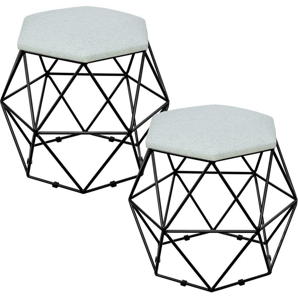 Kit 02 Puffs Aramado Preto Six L02 Linho Cinza - 1