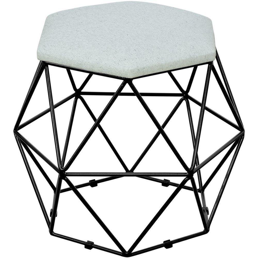 Kit 02 Puffs Aramado Preto Six L02 Linho Cinza - 3