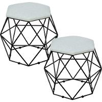 Kit 02 Puffs Aramado Preto Six L02 Linho Cinza - 1