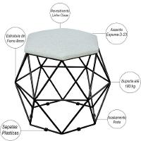 Kit 02 Puffs Aramado Preto Six L02 Linho Cinza - 9