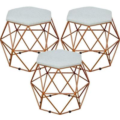 Kit 03 Puffs Aramado Bronze Six L02 Linho Cinza