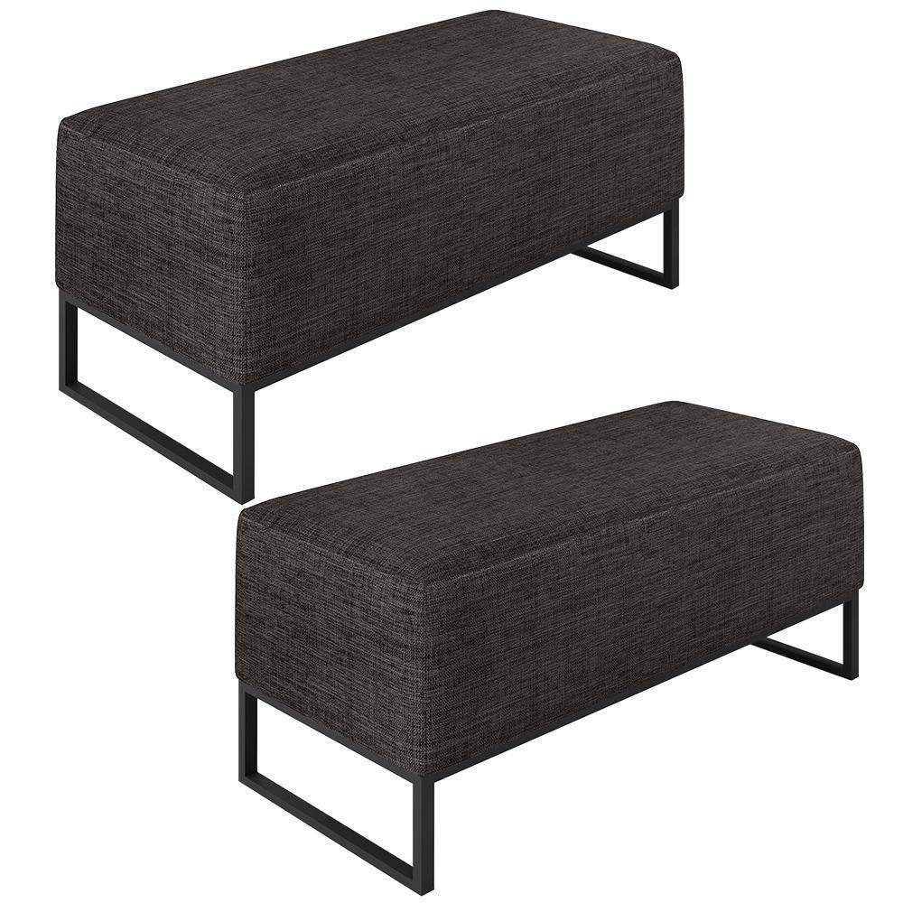 Kit 02 Puffs Cléo W01 Base De Ferro 90 Cm Linho Chumbo - 1