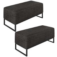 Kit 02 Puffs Cléo W01 Base De Ferro 90 Cm Linho Chumbo - 1