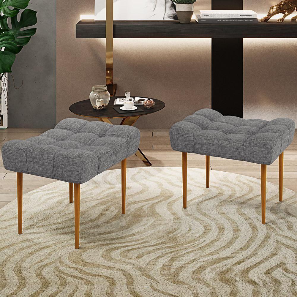 Kit 02 Puffs Requinte L02 Linho Cinza Escuro - 8