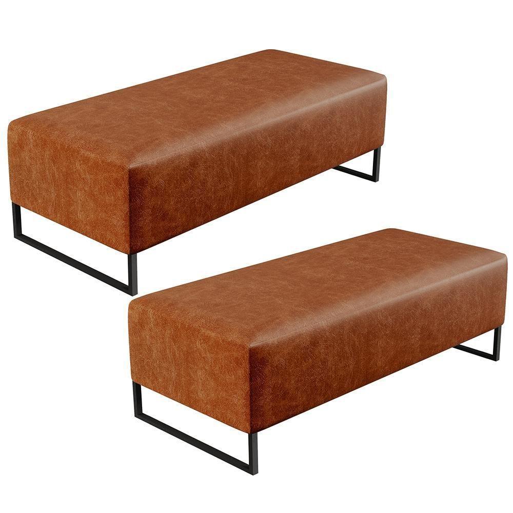 Kit 02 Puffs Decorativo Bali W01 Base Ferro 120X50 Cm Camel - 1