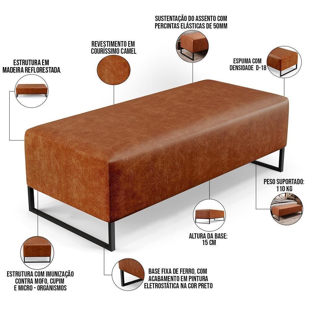 Kit 02 Puffs Decorativo Bali W01 Base Ferro 120X50 Cm Camel - 6