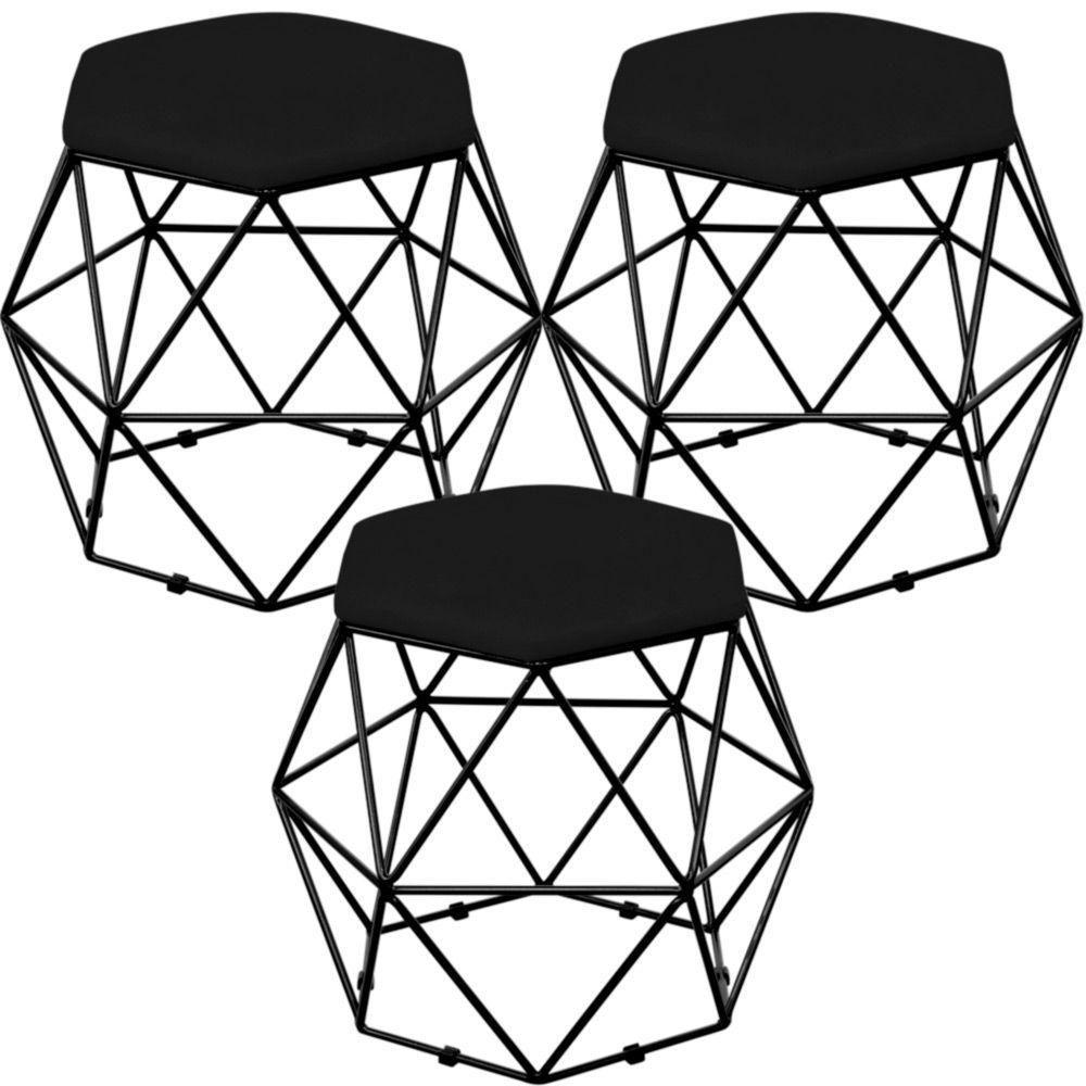 Kit 03 Puffs Aramado Preto Six L02 Suede Preto - 1