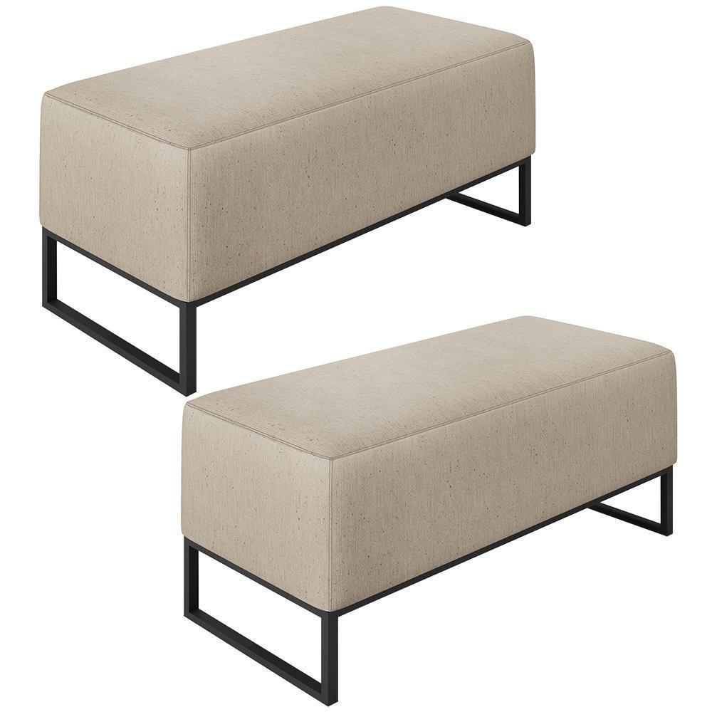 Kit 02 Puffs Cléo W01 Base De Ferro 90 Cm Linho Bege - 1